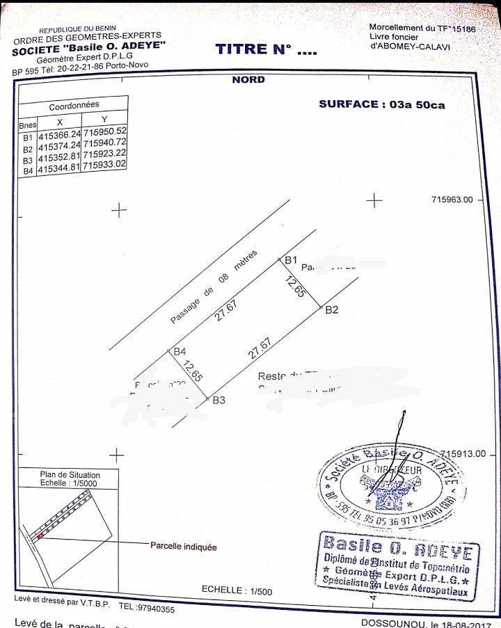Vente d'un Terrain : Atlantique-Abomey-Calavi (Arconville )