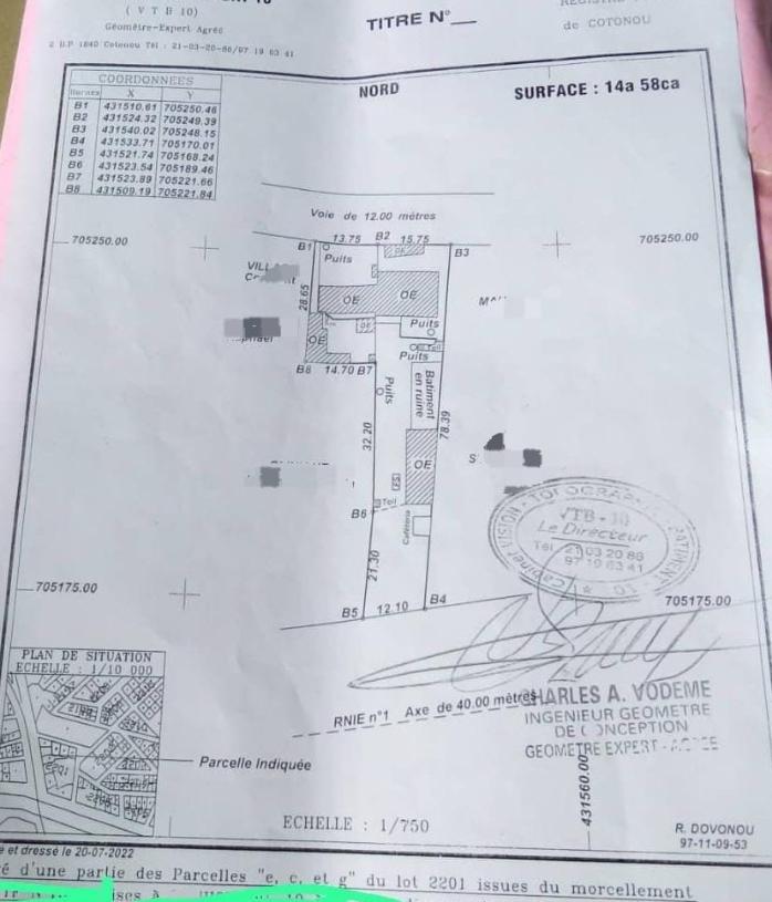 Vente d'un Terrain : Littoral-Cotonou (Kouhounou)