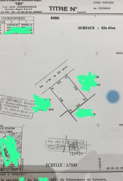 Vente d'un Terrain : Littoral-Cotonou (CADJÈHOUN )