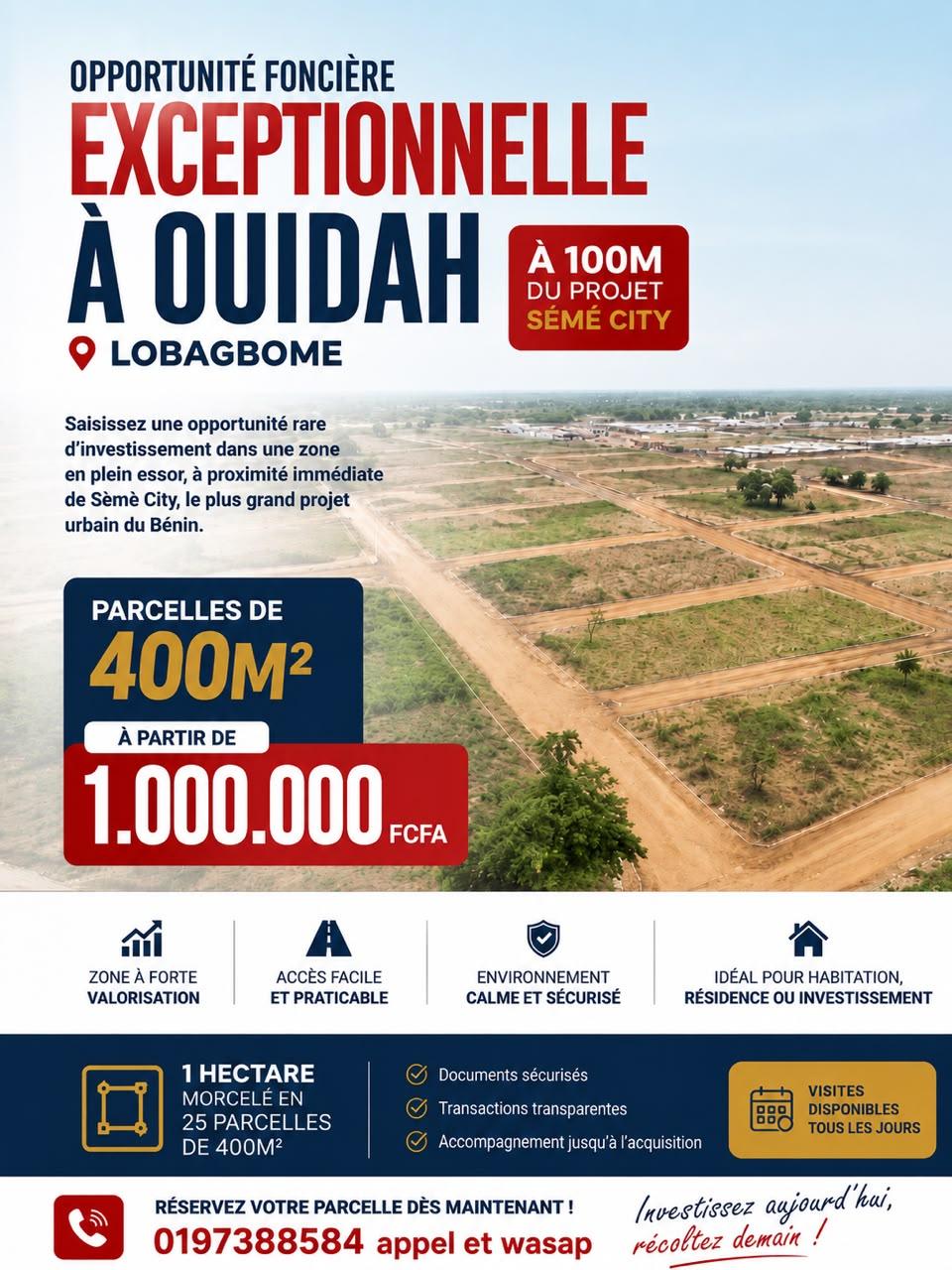 Vente d'un Terrain : Atlantique-Ouidah (Lobagbome)